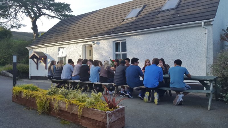 Group-BBQ-outside-the-Ceili-House-at-Rostrevor-Holidays