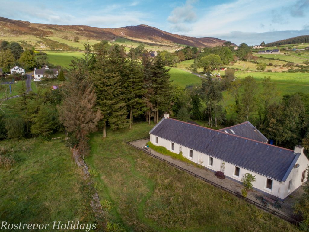 Aerial view of Carnaclasha and Owenabwee house at Rostrevor Holidays