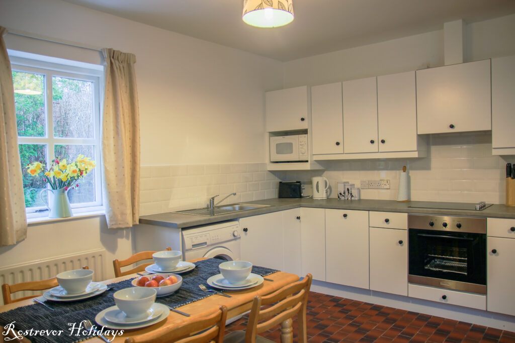 Image shows the kitchen area of Leckan Beg cottage at Rostrevor Holidays